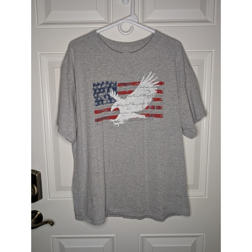 Mens XL T-Shirt American Eagle Patriotic Flag USA Gray Bible 2 Chronicles 7:14